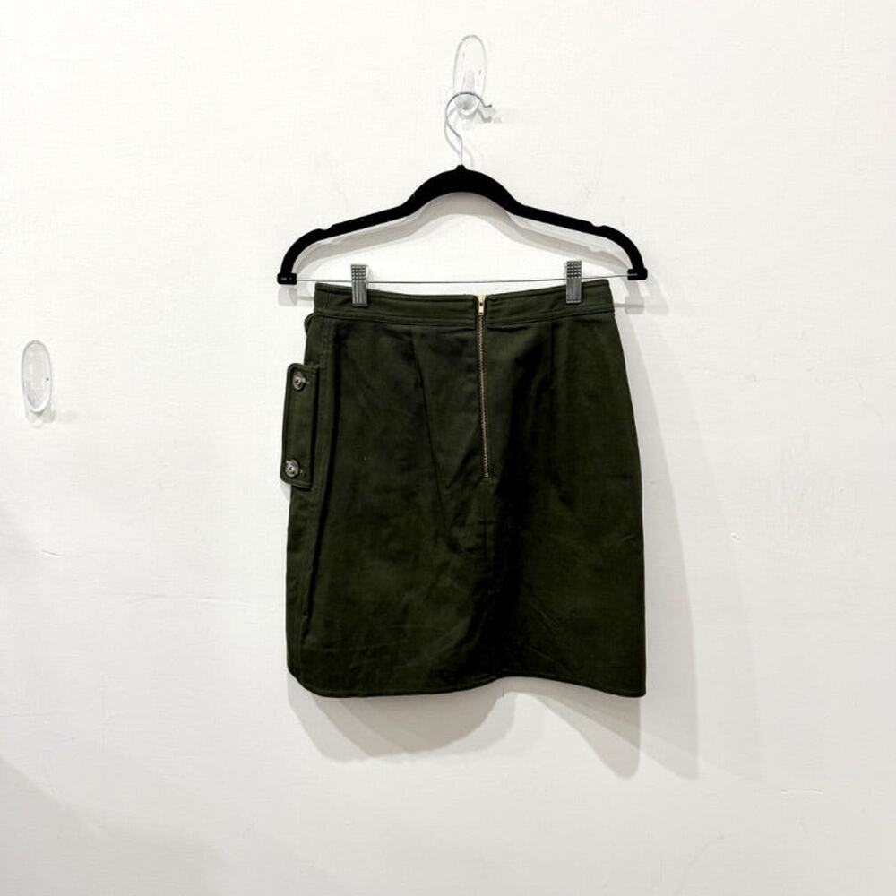 Self Portrait High Waisted Lace Trim Buttoned Utility Mini Skirt Olive Women's 4 - Picture 3 of 5